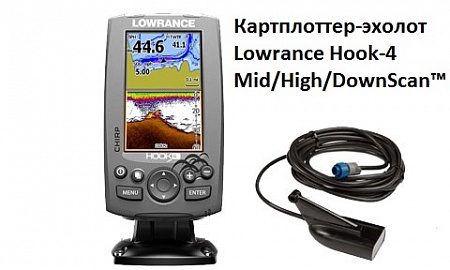 - Lowrance Hook-4 Mid/High/DownScan