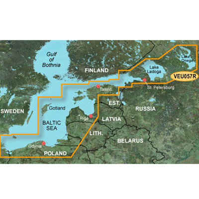Карта водоемов - Финский залив, Нева, Ладога, Свирь, Онега, побережье Балтийского моря (Калининградская область, страны Балтии, Польша)  - Garmin BlueChart G2 Vision VEU503S/VEU057R - для Garmin