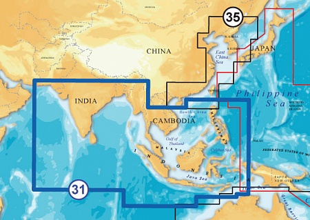 Карта водоемов - Navionics 31XG - Индийский океан и Южно-Китайское море. Для Lowrance/Simrad/Raymarine/Humminbird
